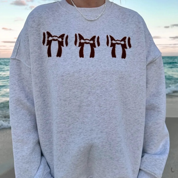 Gray Sweater with Brown Bow Design - Picture 1 of 1